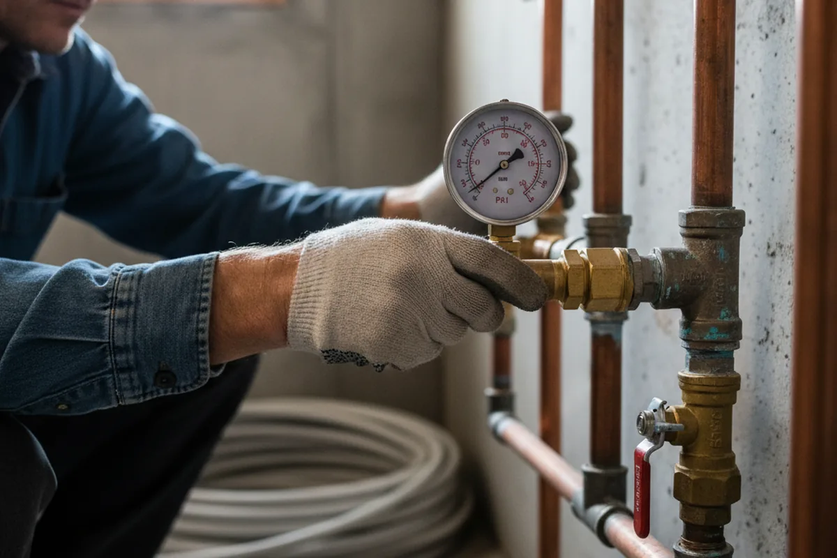 Pressure testing a repaired line during Water Line Repair in Charlottesville